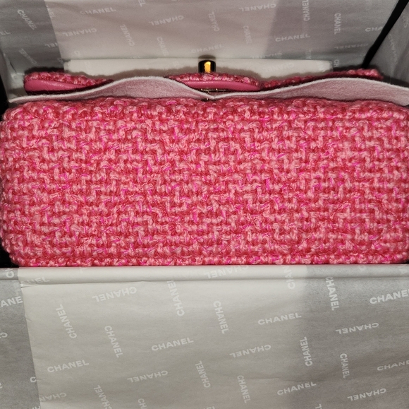 Chanel Classic Rectangular Mini Flap 22K Pink Tweed Light Gold tone Hardware - Picture 5 of 14